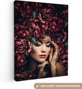 OneMillionCanvasses - Canvas - Vrouw - Henna - Bloemen - Sierraden - Roze - Schilderijen op canvas - 30x40 cm - Muurdecoratie - Schilderij
