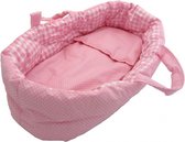 Poppendraagmand 47cm - roze/wit ruit/stip