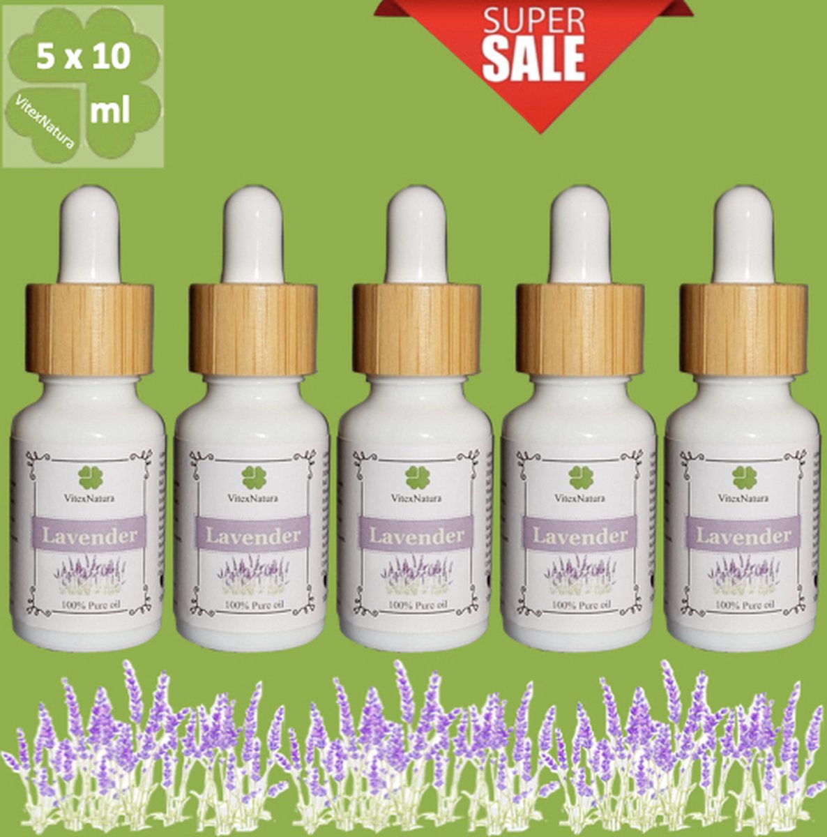 Goedkoopste Lavendel olie 100 Pure Etherische Olie | 5x10ml | Reinigend kalmerend | Helpt tegen slapeloosheid | Merk VitexNatura