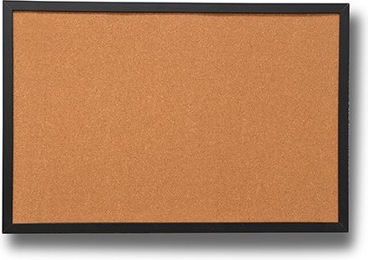 Prikbord kurk zwarte lijst 40 x 60 cm met setje punaises 5 stuks - Merkloos