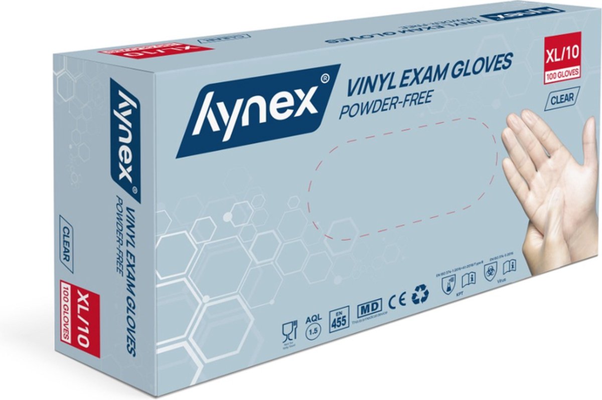 Goedkoopste Hynex Vinyl Handschoenen maat XL Poedervrij transparant/ wit 4,5gr MD - 100/box