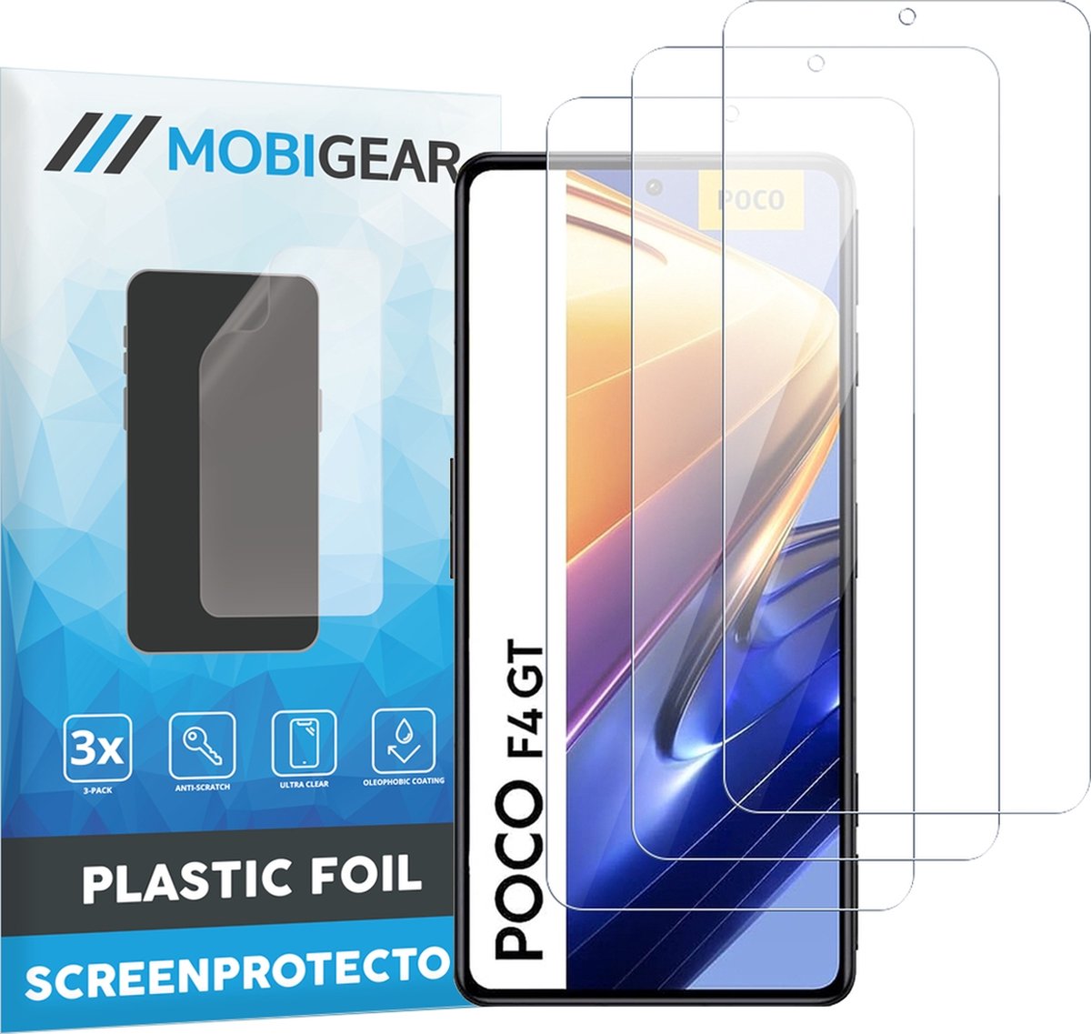 Mobigear Screenprotector geschikt voor POCO F4 GT | Mobigear Screenprotector Folie - Case Friendly (3-Pack)