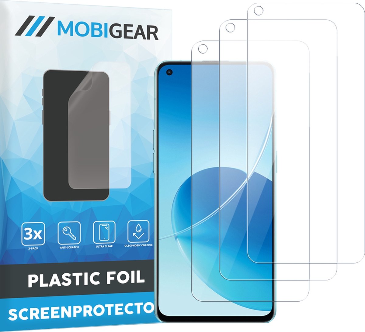 Mobigear Screenprotector geschikt voor OPPO Reno 6 5G | Mobigear Screenprotector Folie - Case Friendly (3-Pack)