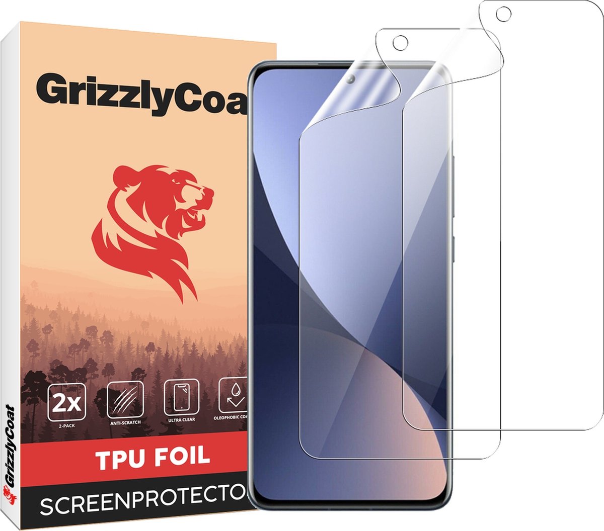 GrizzlyCoat - Screenprotector geschikt voor Xiaomi 12 Hydrogel TPU | GrizzlyCoat Screenprotector - Case Friendly + Installatie Frame (2-Pack)