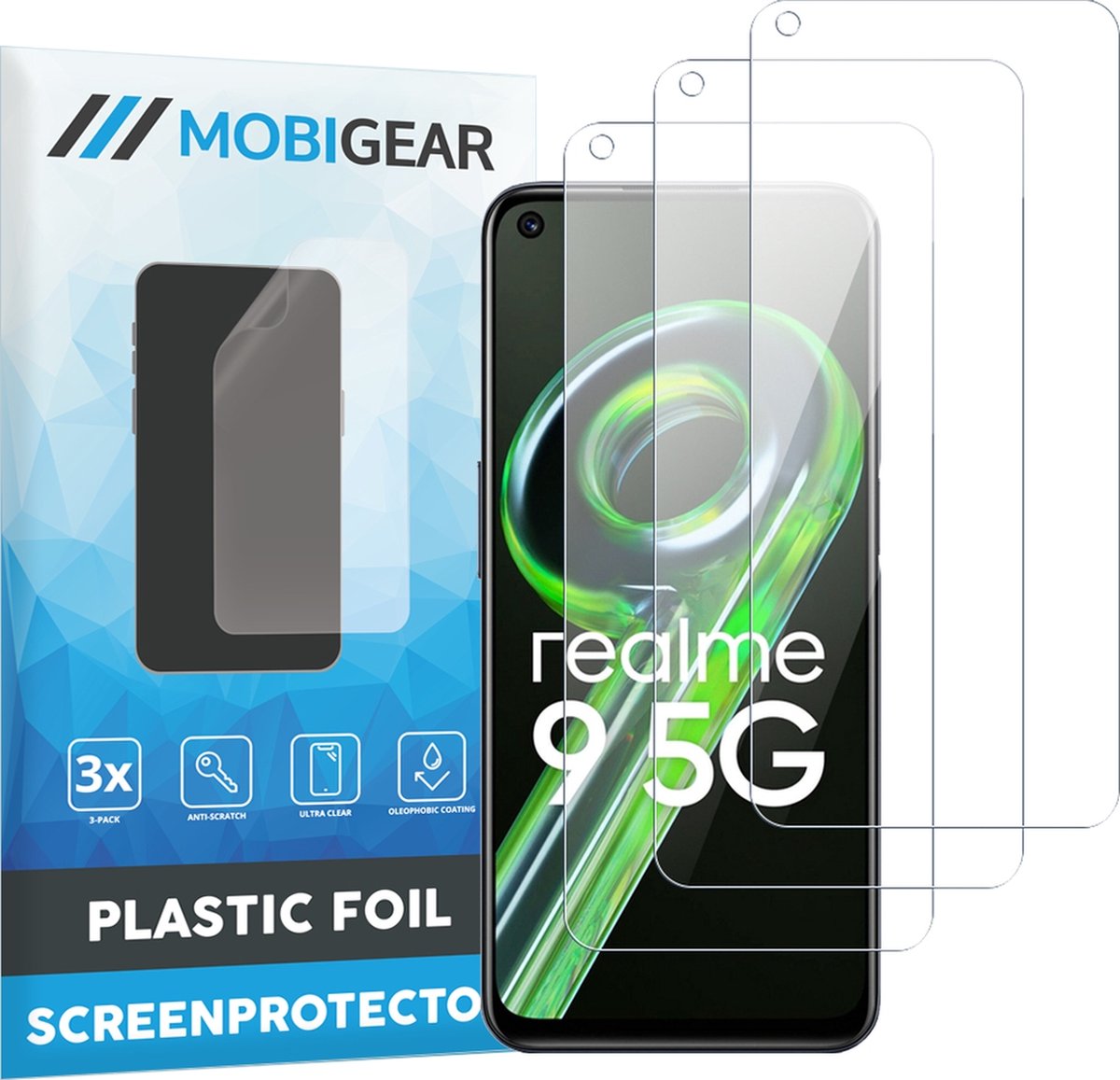 Mobigear Screenprotector geschikt voor Realme 9 5G | Mobigear Screenprotector Folie - Case Friendly (3-Pack)