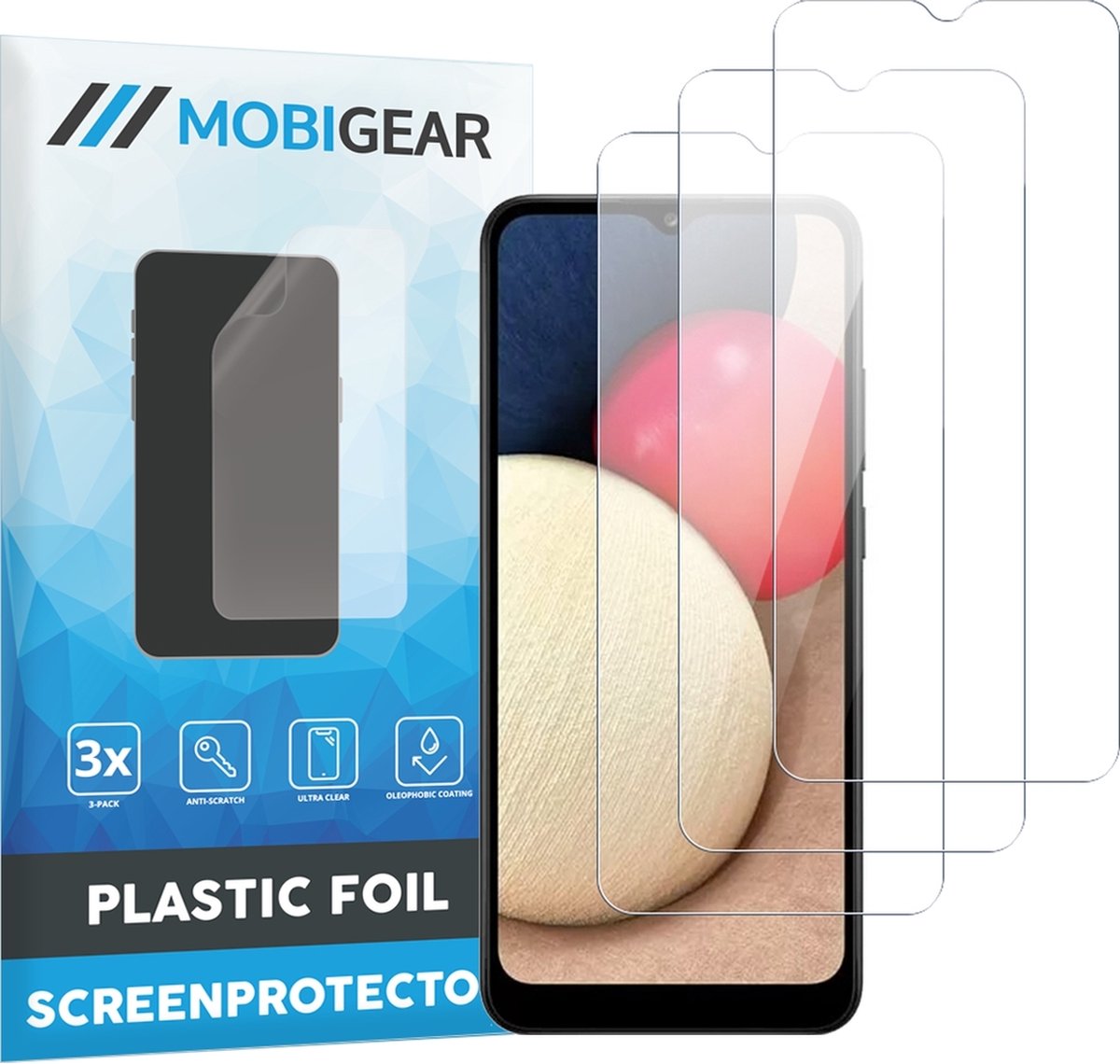 Mobigear Screenprotector geschikt voor Samsung Galaxy A02s | Mobigear Screenprotector Folie - Case Friendly (3-Pack)