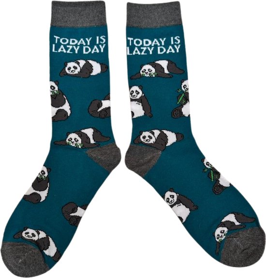 Sokken met Panda's en tekst "Today is Lazy Day" - maat 38-43 - Grappige sokken heren/dames - Funny socks