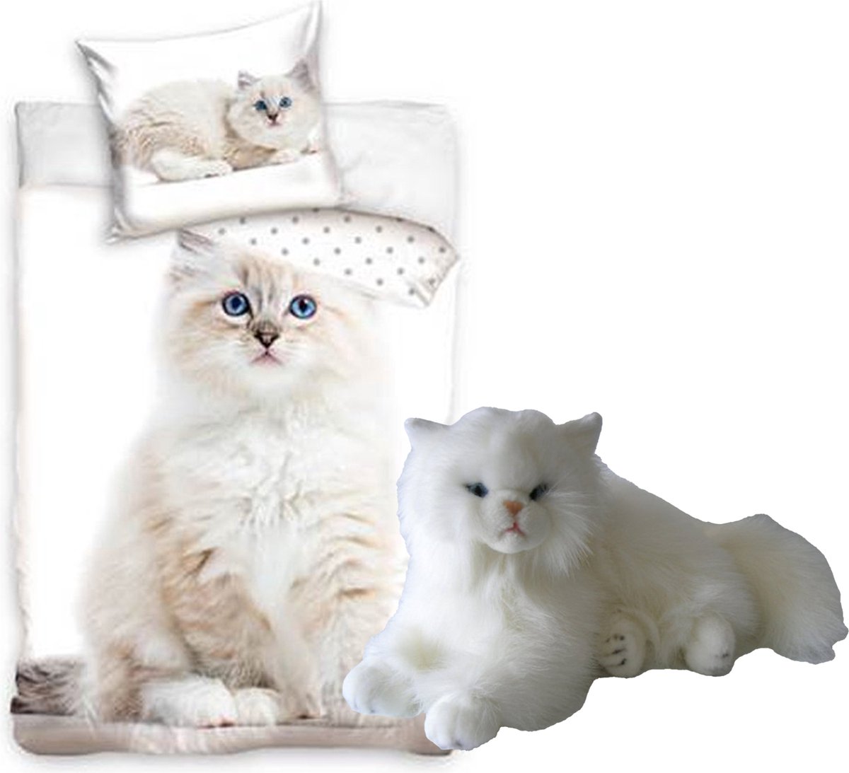 Chat Housse de Couette 140x200 Animal - Parure de Lit 1 Personne