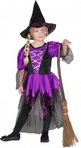 KIMU Robe de Sorcière Violet avec Chapeau de Sorcière - Taille 104 - Robe de Sorcière Zwart Costume Kinder Robe Fille Enfant Chapeau Halloween Carnaval Sorcière