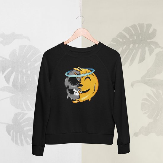 Feel Free - Halloween Sweater - Smiley: Lachend gezicht met halo - Maat M - Kleur Zwart