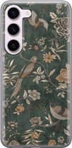 Samsung S23 hoesje - Khaki Golden Flowers - Bloemen - Groen - Soft Case Telefoonhoesje - TPU Back Cover - Casevibes