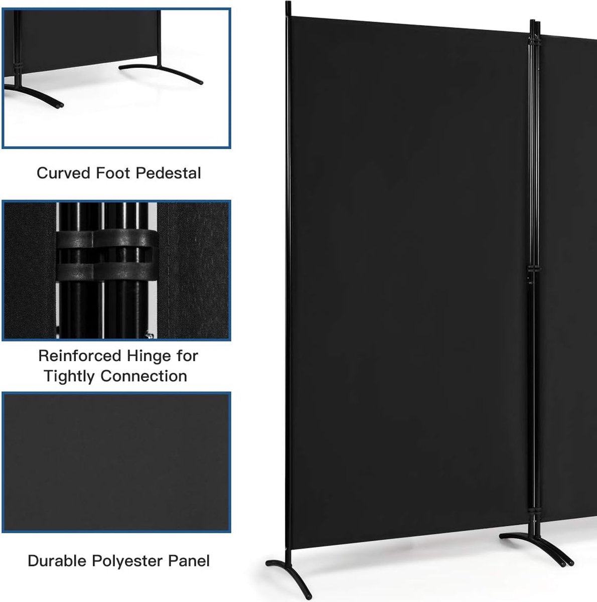 COSTWAY Paravent, scheidingswand, ruimteverdeler met handgeweven textuur en massief houten frame, inklapbaar, inkijkbescherming voor woonkamer, slaapkamer, balkon, 240 x 170 cm, zwart