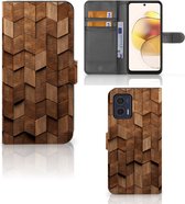Book Style Case geschikt voor Motorola Moto G73 Wooden Cubes