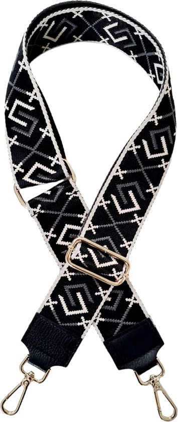 Schouderriem NEW LOOK 5cm Zwart, Wit- Verstelbaar Tassen riem -Verwisselbare tasband met haaks Goudkleurig - Tashengsel - Bag Strap - Verstelbaar - Zwart wit Patroon