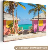 Canvas Schilderij Kleurrijke strandhutjes Caraiben - 30x20 cm - Wanddecoratie