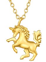 Joy|S - Zilveren eenhoorn paard hanger met ketting - 45 cm - 14k goudplating - voor kinderen