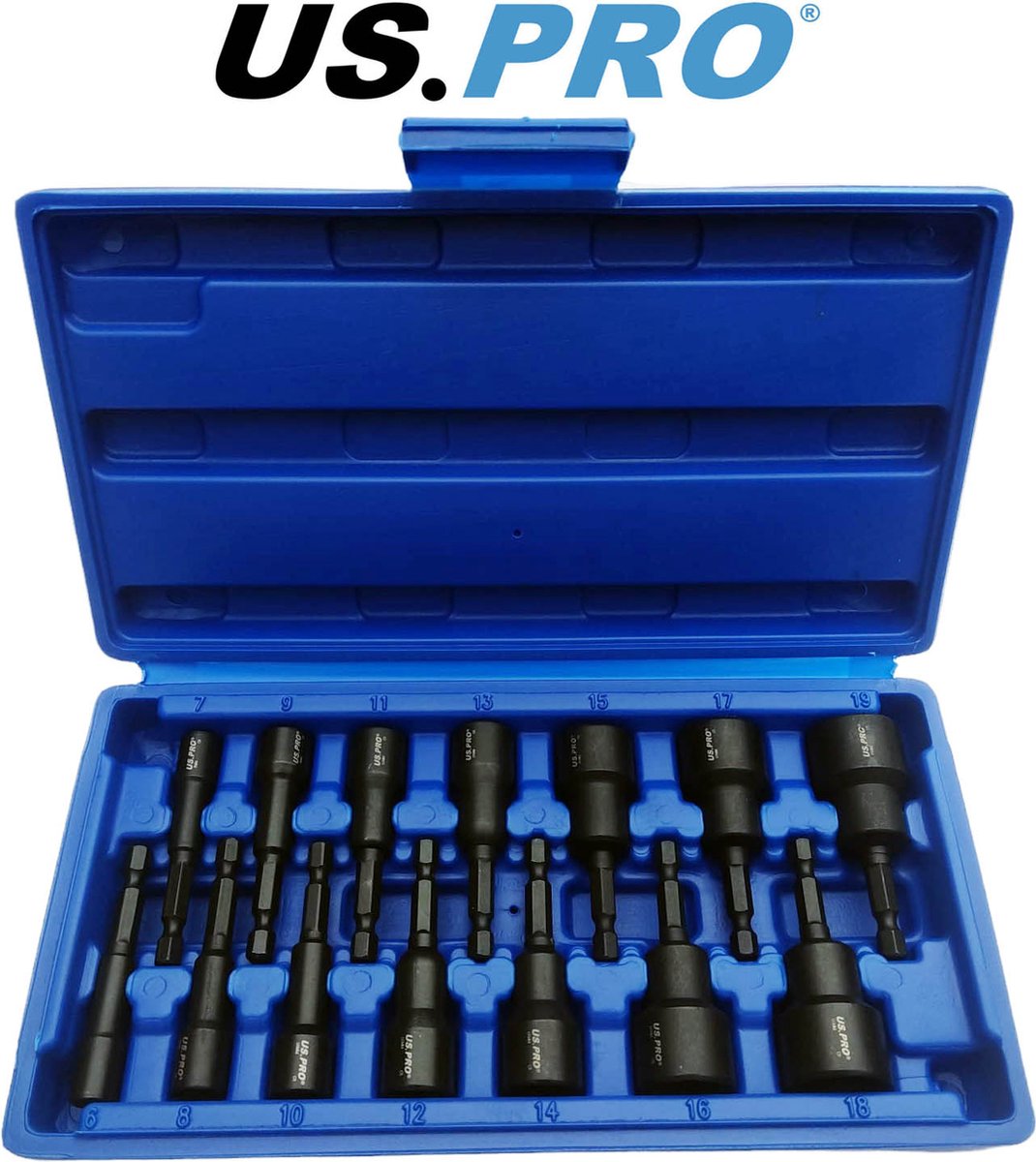 Magnetische krachtbit doppenset met 14 metrische bitdoppen 6 - 19 mm met zeskant schacht voor in boormachines (14-delig)
