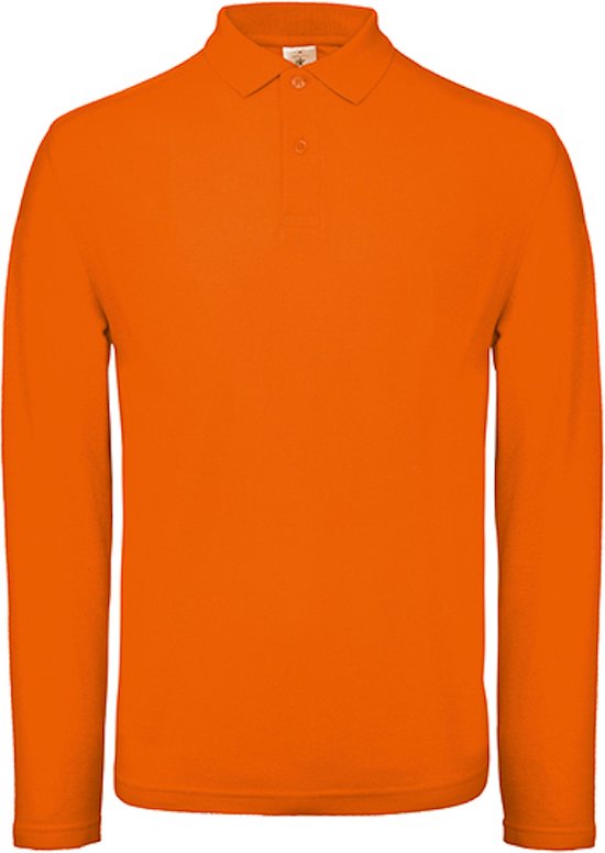 Men's Long Sleeve Polo 'ID.001' Oranje B&C Collectie maat S
