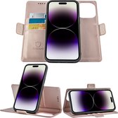 Coque iPhone 14 Pro Max Book Case - Coque Amovible - Fermeture Magnétique - Portefeuille Rose