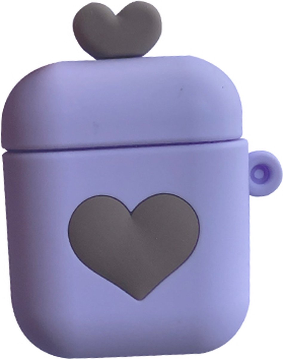 Hidzo Hoes voor Apple's Airpods 1/2 - Hartje - Paars - Siliconen