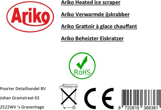 Ariko verwarmde elektrische ijskrabber - voor bevroren en besneeuwde ruiten - 180 graden krabber - extra lang draad 3 meter - Ariko