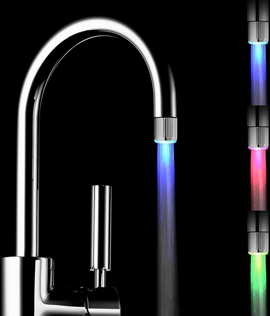 Azalia 2-pack kleurrijke LED water kraan met 3 kleuren veranderende temperatuurregeling, RC-F03 Waterstroom kraan Tap voor keuken en badkamers.