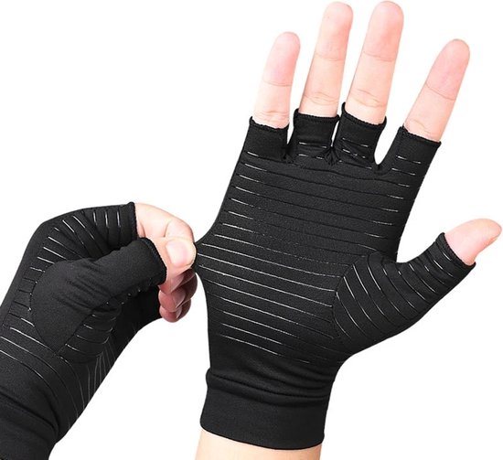 Reuma Compressie Handschoenen - Open vingertoppen - Vingerloze handschoenen - Antislip - Verlichting van Artritis en Reumatische Pijn - L