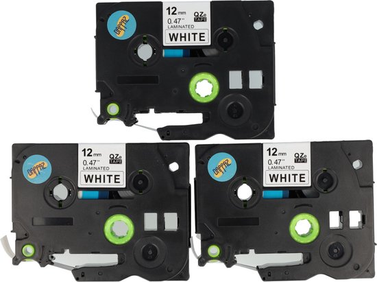 Dappaz - 3 stuks Compatible Brother Tze-231 TZ-231 Label Tape - Zwart op Wit - 12mm x 8m - Geschikt voor Brother P-touch