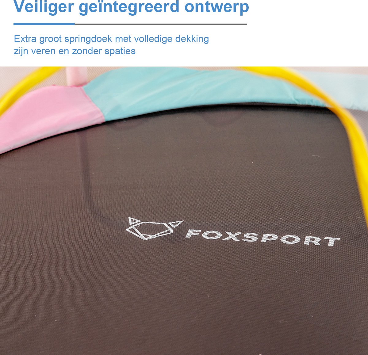 FOXSPORT Kinder Trampoline - Trampoline met Elastieken - Outdoor - Buitenspeelgoed - Trampoline met veiligheidsnet - 110 cm Veiligheidsnet - 150 cm - Roze — afbeelding 5