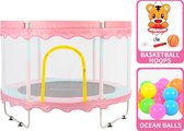 FOXSPORT Kinder Trampoline - Trampoline met Elastieken - Outdoor - Buitenspeelgoed - Trampoline met veiligheidsnet - 110 cm Veiligheidsnet - 150 cm - Roze
