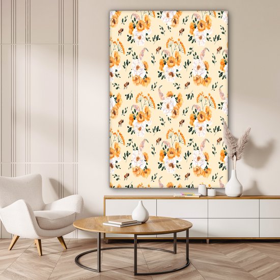 Toile Peinture Fleurs - Pastel - Oranje - 120x180 cm - Décoration murale XXL