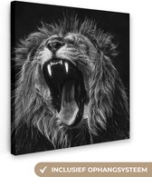 Canvas Schilderij Leeuwen - Profiel - Zwart - Wit - 20x20 cm - Wanddecoratie
