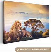 Canvas Schilderij Leeuw - Schilderij - Afrika - 90x60 cm - Wanddecoratie