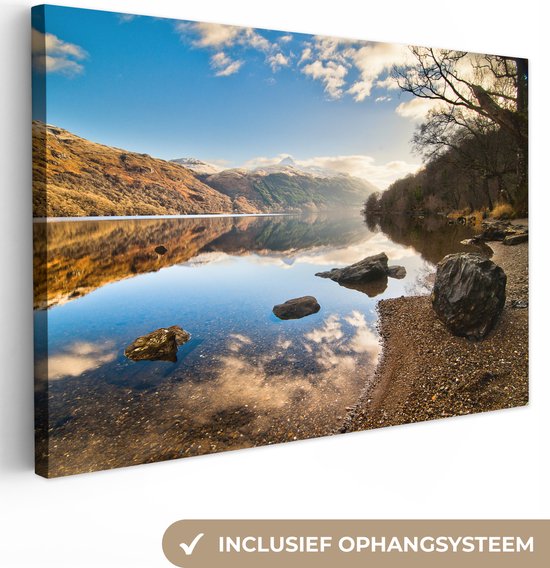 Canvas schilderij 30x20 cm - Wanddecoratie Uitzicht over Loch Lomond in Schotland - Muurdecoratie woonkamer - Slaapkamer decoratie - Kamer accessoires - Schilderijen op canvas