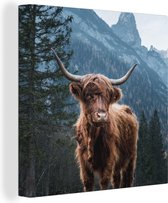 Koe - Schotse hooglander - Natuur - Canvas - 20x20 cm - Wanddecoratie