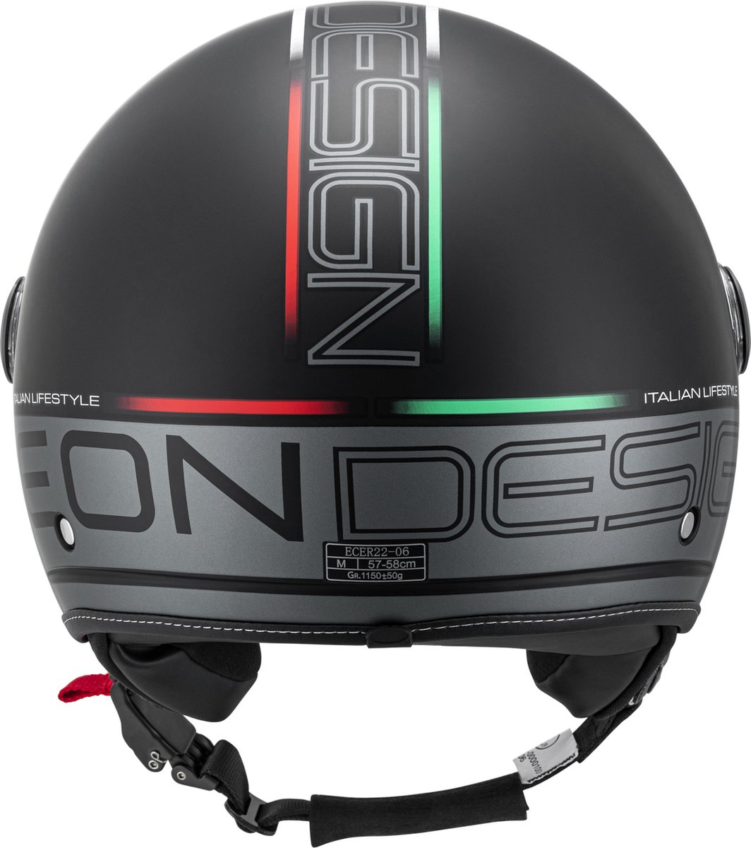 BEON B120 Scooterhelm - M - Jethelm met Zonnevizier - Motorhelm - Geschikt voor Vespa, Scooter, Brommer, Motor en Snorfiets - Mat Zwart met Print – foto 4