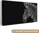 Canvas Schilderij Zebra - Wilde dieren - Zwart - 80x40 cm - Wanddecoratie