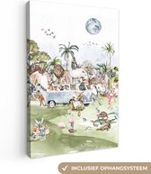 Canvas - Kinderkamer - Kinderen - Dieren - Bus - Bomen - Vogel - Zand - Canvas schilderij - Schilderijen woonkamer - 60x90 cm