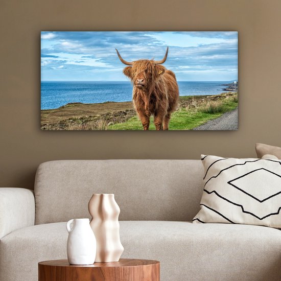 Tableau sur Toile Scottish Highlander - Nuages - Paysage - 80x40 cm - Décoration murale