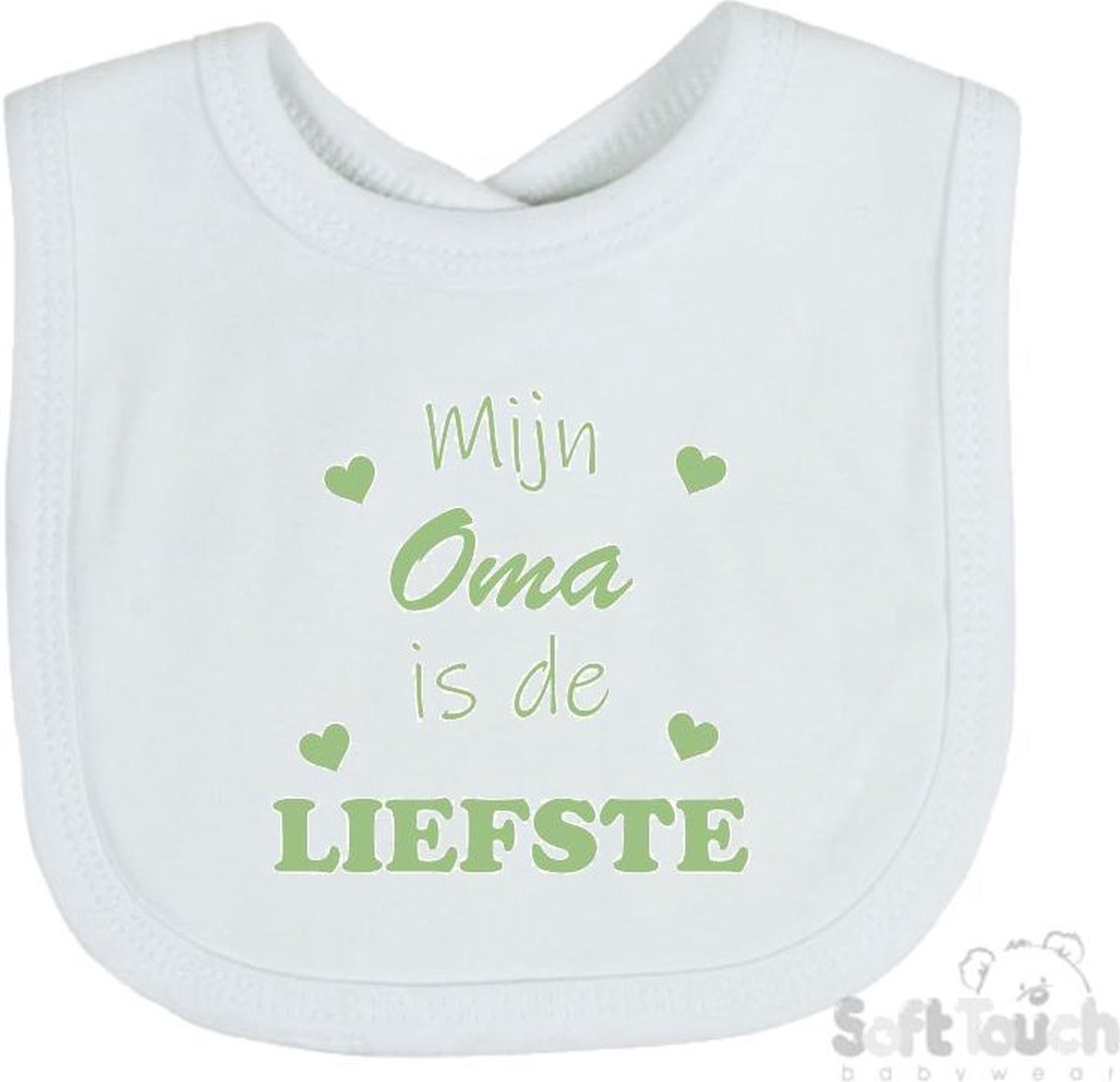 Goedkoopste Soft Touch Slabber Slabbetje Slab Mijn Oma is de liefste Unisex Katoen Wit/sage green (saliegroen) Maat 33x22 Cm