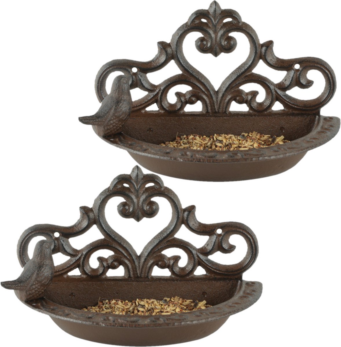 2x stuks wand vogel voederbak/drinkbak gietijzer 24 cm - Vogelvoer - Vogelvoerbak - Vogeldrinkbak