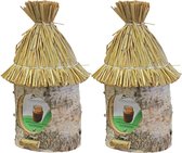 2x nichoirs / mangeoires / maison au beurre d'arachide en bois de bouleau avec toit en paille 36 cm - Mangeoire pour Vogel
