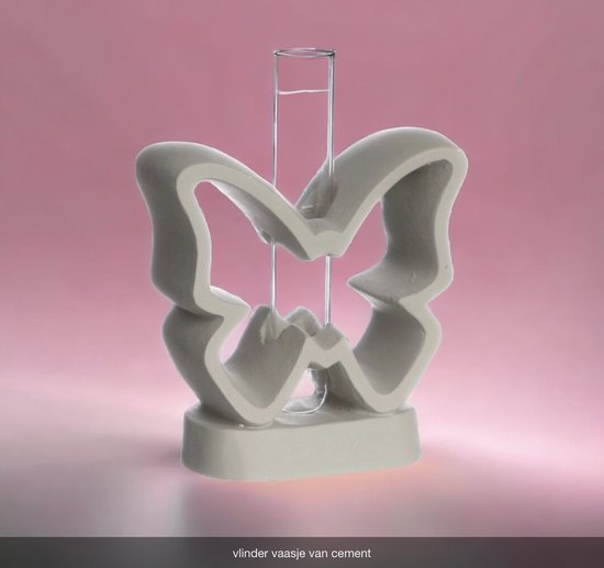 Vaasje - vlinder - met glazen vaasje - van beton - cadeautje - troostkado
