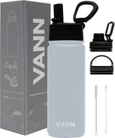 Gourde VANN® 3 parois 500 ML avec paille pour adulte - avec 3 bouchons / Multifonctionnelle - 24h froide / 12h chaude - Grijs