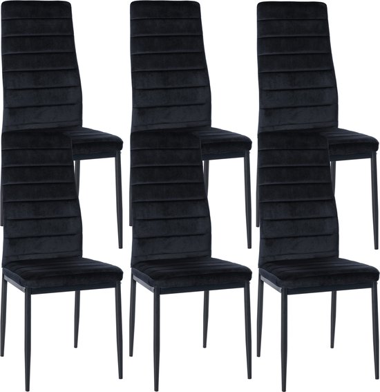 CLP Mayfair Set van 6 eetkamerstoelen - Zonder armleuning - Fauteuil - Metalen onderstel - zwart Fluweel