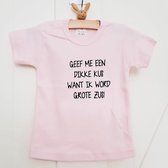 Shirt baby tekst meisje Geef me een dikke kus want ik word grote zus korte mouw T-Shirt | roze | maat 74