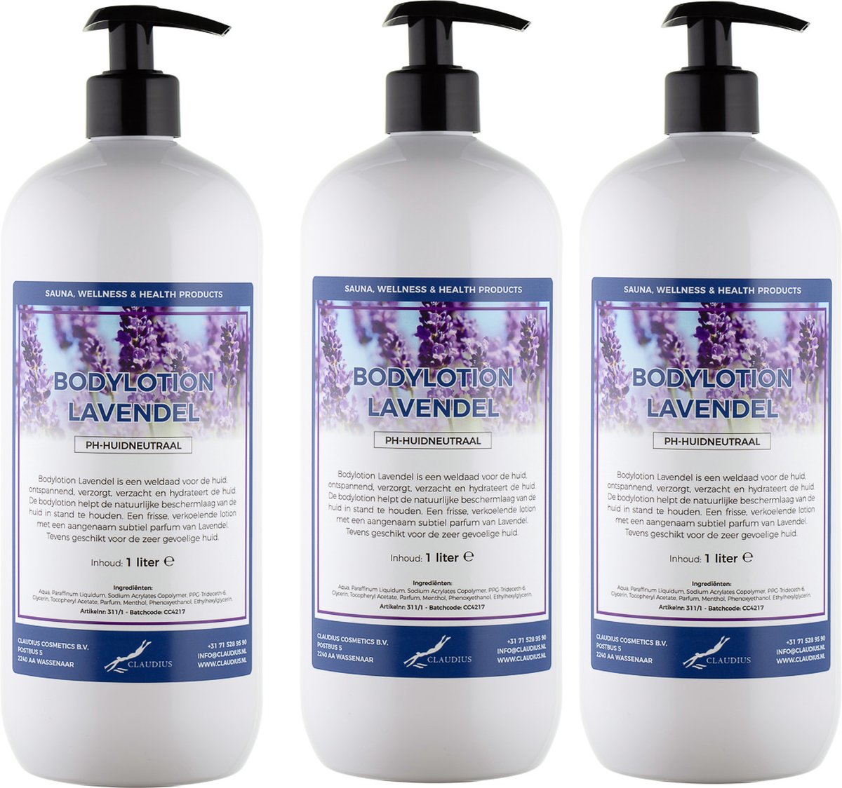 Bodylotion Lavendel 1 liter - met gratis pomp - set van 3 stuks