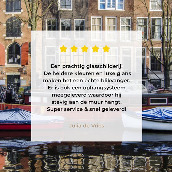 Peinture sur Verre - Une Péniche Rouge dans le Canal d'Amsterdam - 30x20 cm - Peintures sur Verre Peintures - Photo sur Glas
