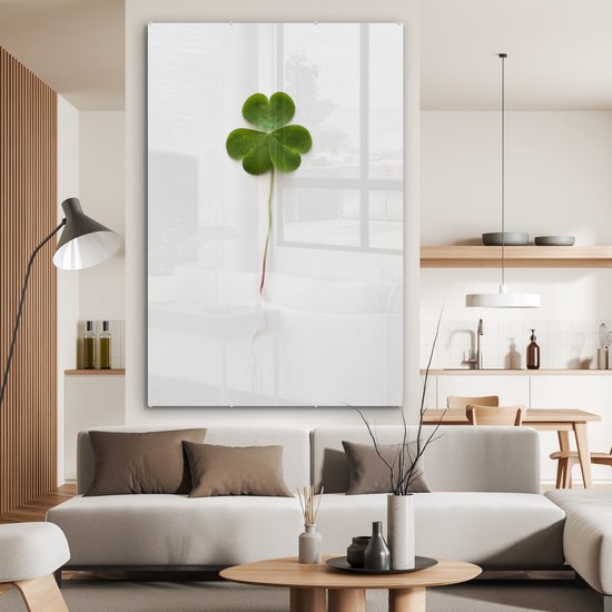 MuchoWow® Peinture sur verre 120x180 cm - Peinture sur verre acrylique - Trèfle sur blanc - Photo sur verre - Peintures