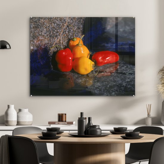 Peinture sur verre - Piments de Cascabel sur pierre - 80x60 cm - Peintures sur Verre Peintures - Photo sur Glas